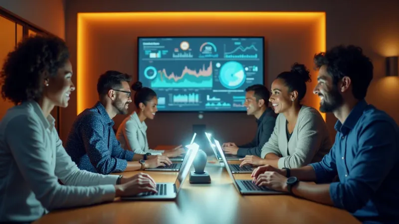 Equipe de marketing colaborando em estratégias de crescimento digital